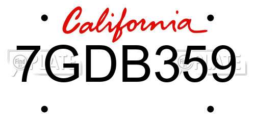 7GDB359 California License Plate