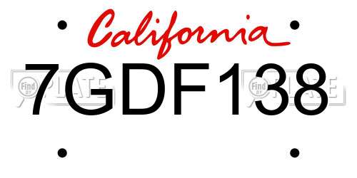 7GDF138 California License Plate