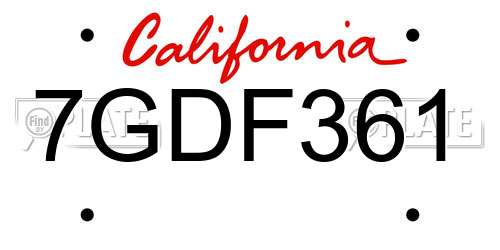 7GDF361 California License Plate