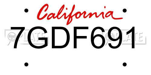 7GDF691 California License Plate