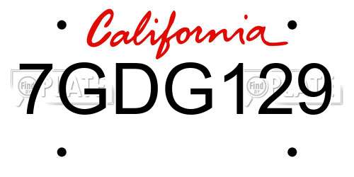 7GDG129 California License Plate