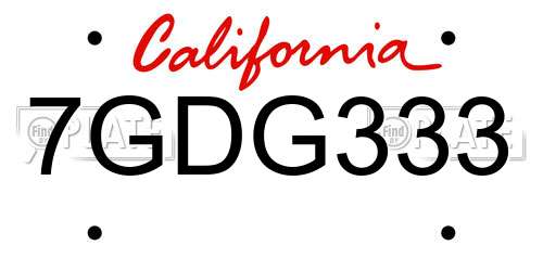 7GDG333 California License Plate