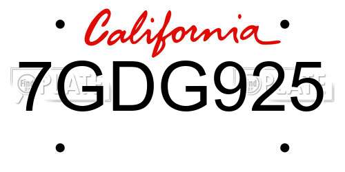 7GDG925 California License Plate