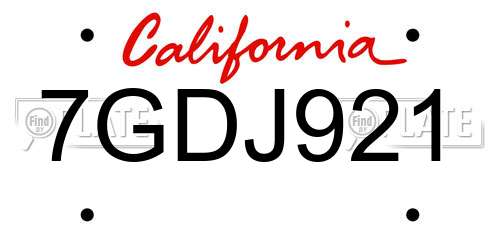 7GDJ921 California License Plate