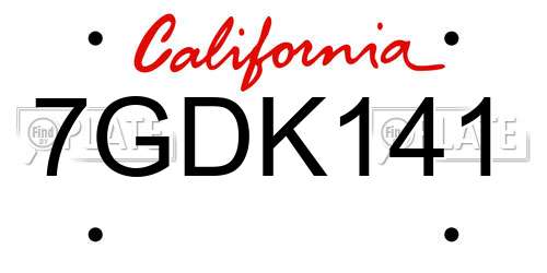 7GDK141 California License Plate