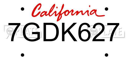 7GDK627 California License Plate