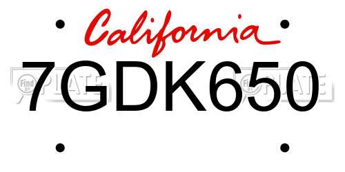 7GDK650 California License Plate