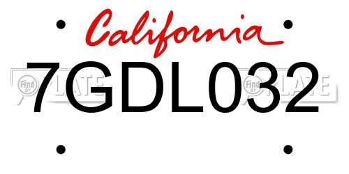7GDL032 California License Plate