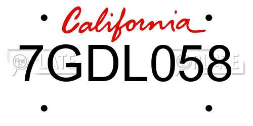 7GDL058 California License Plate