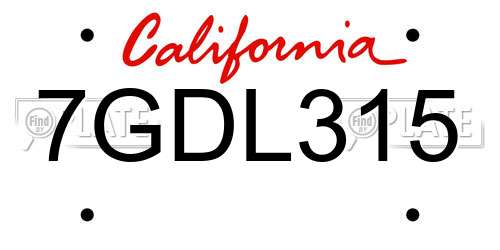 7GDL315 California License Plate