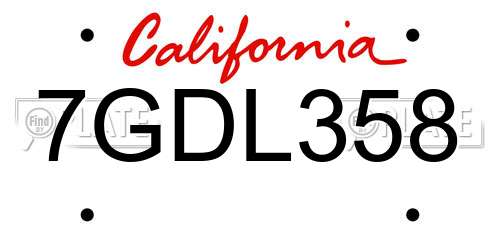 7GDL358 California License Plate