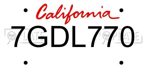 7GDL770 California License Plate