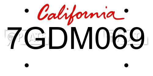 7GDM069 California License Plate
