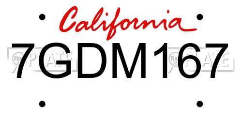 7GDM167 California License Plate