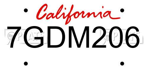 7GDM206 California License Plate