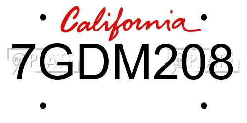 7GDM208 California License Plate