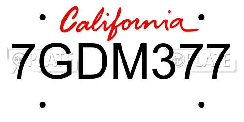 7GDM377 California License Plate