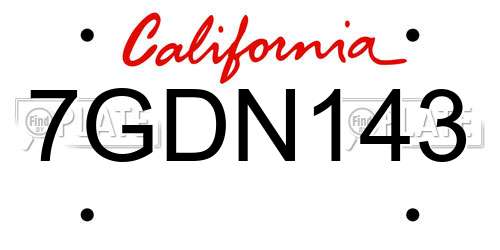 7GDN143 California License Plate