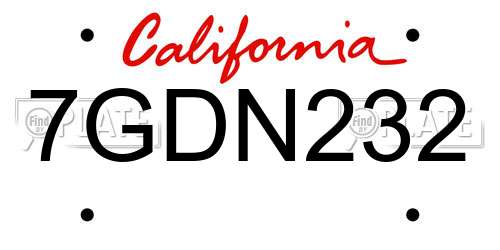 7GDN232 California License Plate