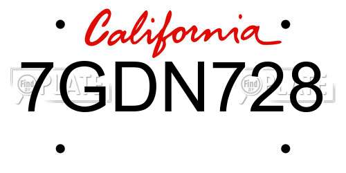 7GDN728 California License Plate