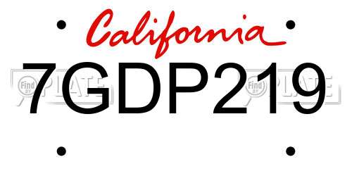 7GDP219 California License Plate