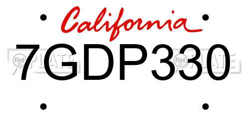 7GDP330 California License Plate