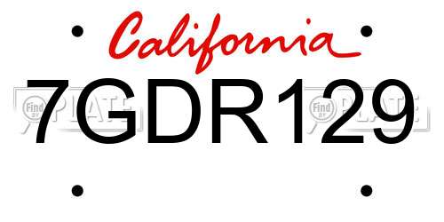 7GDR129 California License Plate