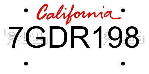 7GDR198 California License Plate
