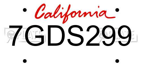 7GDS299 California License Plate