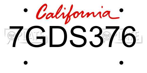 7GDS376 California License Plate