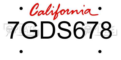 7GDS678 California License Plate