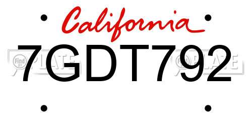 7GDT792 California License Plate