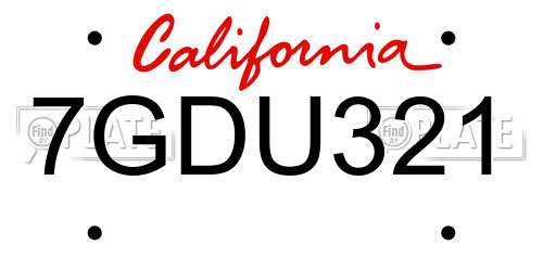 7GDU321 California License Plate