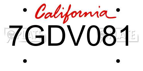 7GDV081 California License Plate