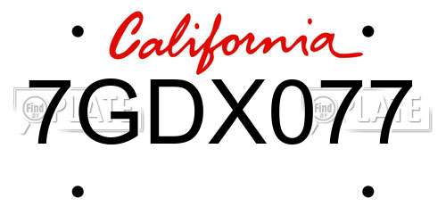 7GDX077 California License Plate