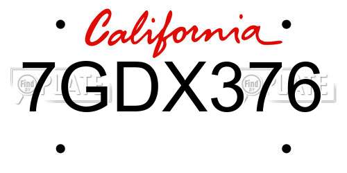 7GDX376 California License Plate