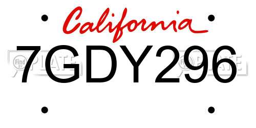 7GDY296 California License Plate