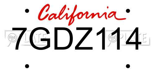 7GDZ114 California License Plate