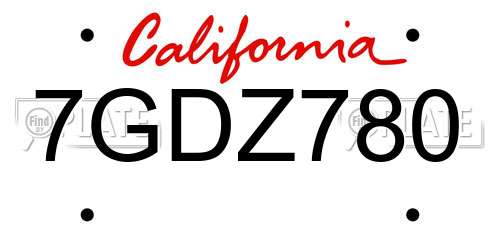 7GDZ780 California License Plate