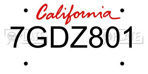 7GDZ801 California License Plate
