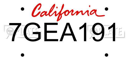 7GEA191 California License Plate