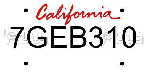 7GEB310 California License Plate