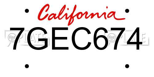 7GEC674 California License Plate