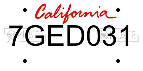 7GED031 California License Plate