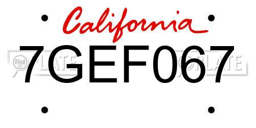 7GEF067 California License Plate