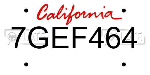 7GEF464 California License Plate
