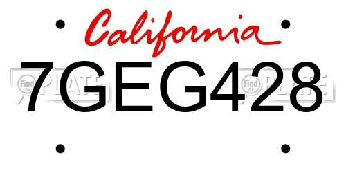 7GEG428 California License Plate