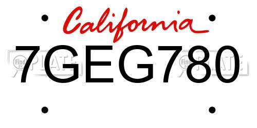 7GEG780 California License Plate
