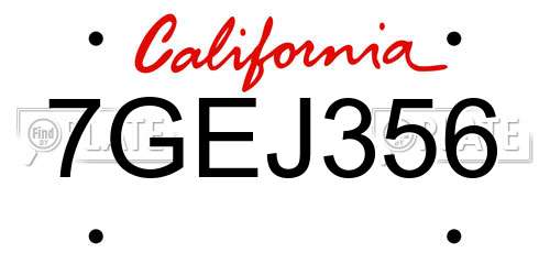 7GEJ356 California License Plate