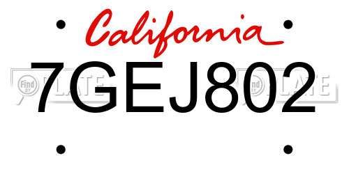 7GEJ802 California License Plate